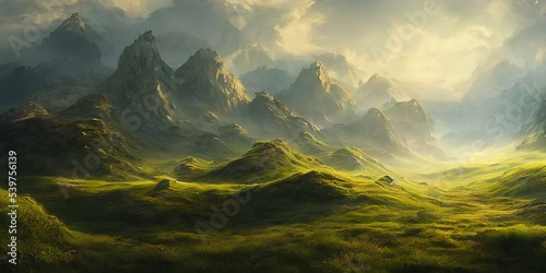 Lively landscape of a beautiful national nature. Illustration. © Korney