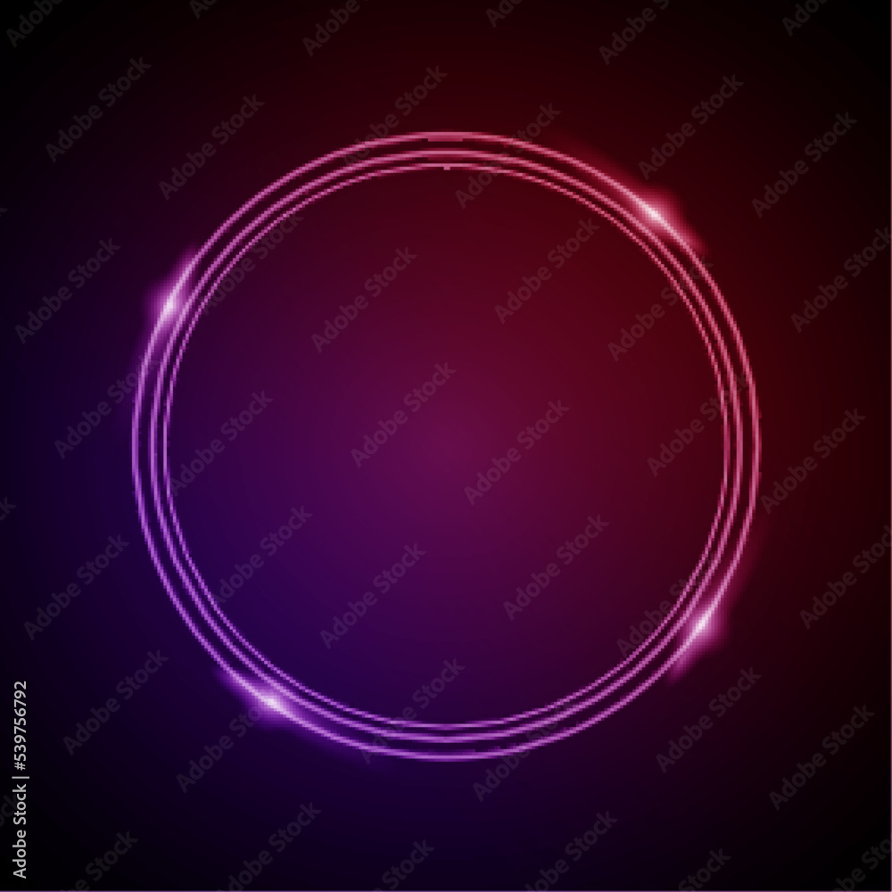 Fototapeta premium Neon Frame with Glow, and Sparkles. Electronic Luminous Circle Frame in Pink Colors, for Entertainment Message or Promotion Theme on Dark Background