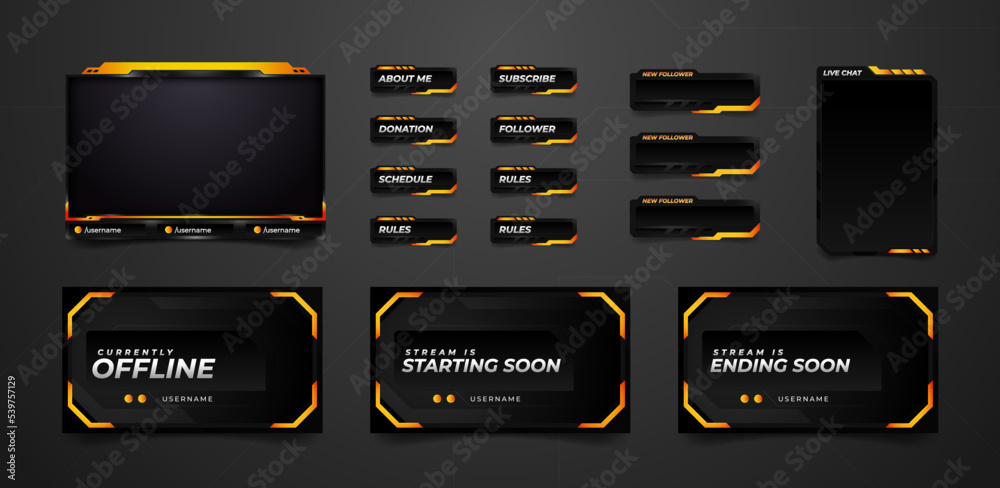 Twitch stream overlay package including facecam  offline Starting soon Ending soon screen & twitch panels, alert chat screen