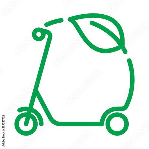 Electric scooter icon. Battery powered scooter inside circle and a leaf Vector illustration.