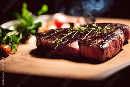 Grilled gourmet perfect Steak , close up, bokeh
