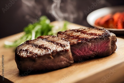 Grilled gourmet perfect Steak , close up, bokeh