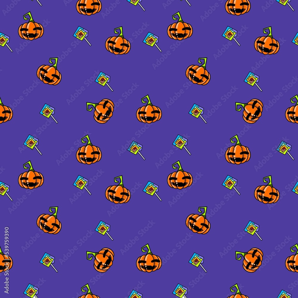 seamless pattern with monsters pumpkin Halloween candy background wallpaper illustration seamless pattern with monsters pumpkin Halloween candy background wallpaper illustration