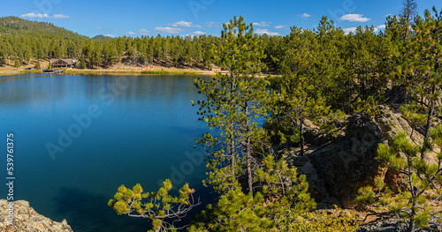 Fototapeta Naklejka Na Ścianę i Meble -  Elevated View of Legion Lake From Lenker Rock. Custer State Park, South Dakota, USA