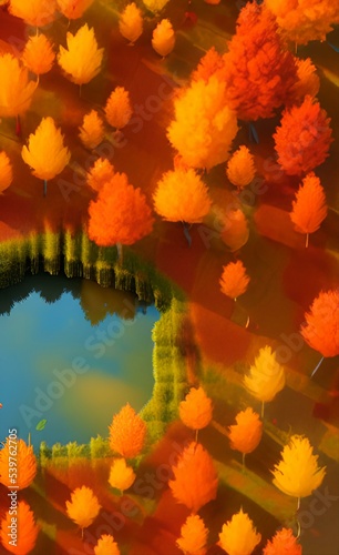Drawing of an autumn forest in isometry. Top view.