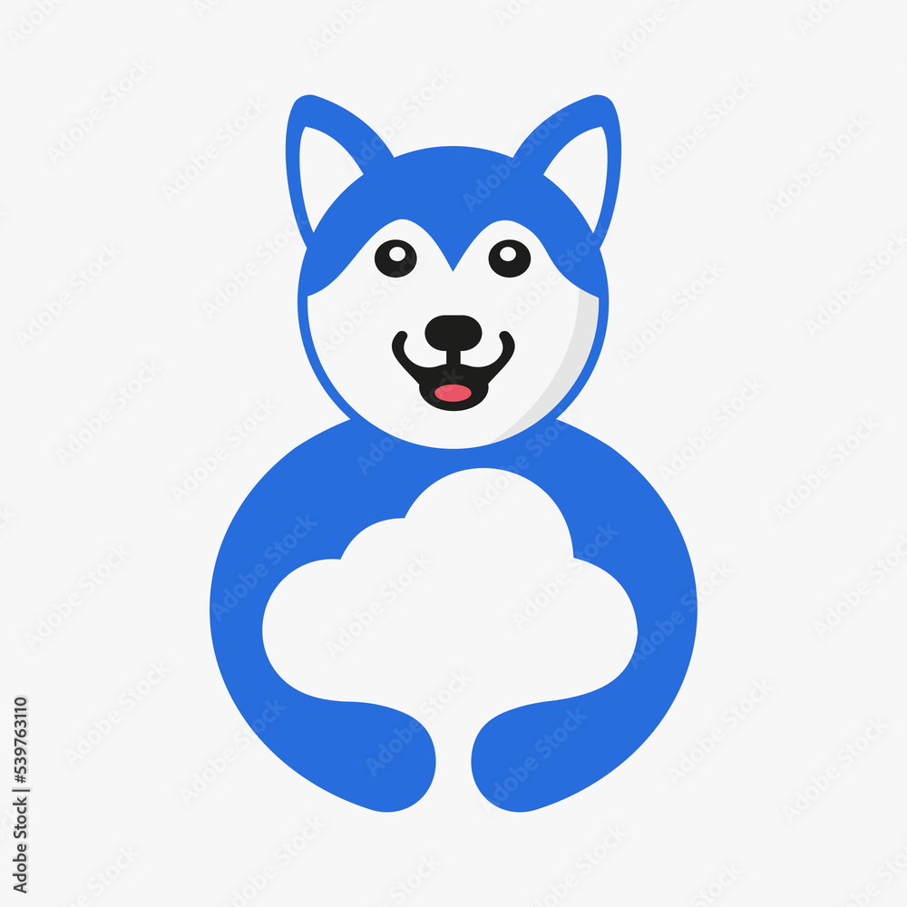 Husky Cloud Logo Negative Space Concept Vector Template. Husky Holding Cloud Symbol Husky Cloud Logo Negative Space Concept Vector Template. Husky Holding Cloud Symbol