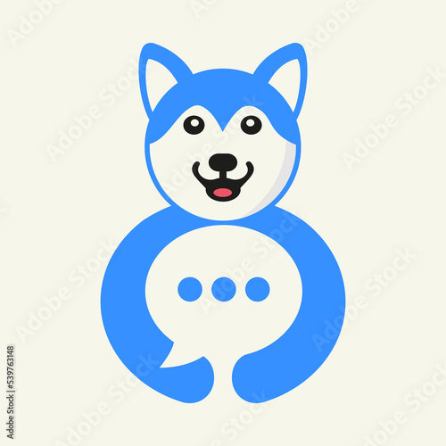 Husky Chat Logo Negative Space Concept Vector Template. Husky Holding Chat Bubble Symbol