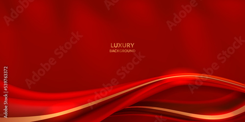 luxury elegant red background with fabric cloth textile ribbon with golden line decoration for welcome invitation grand opening