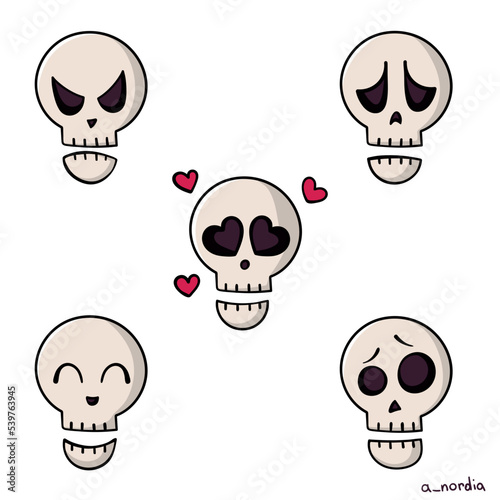 skull emoticon set, cartoon style