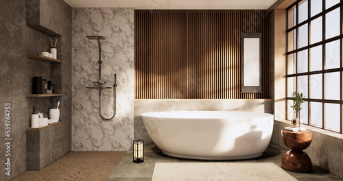 Photographie The Bath and toilet on bathroom japanese wabi sabi style
