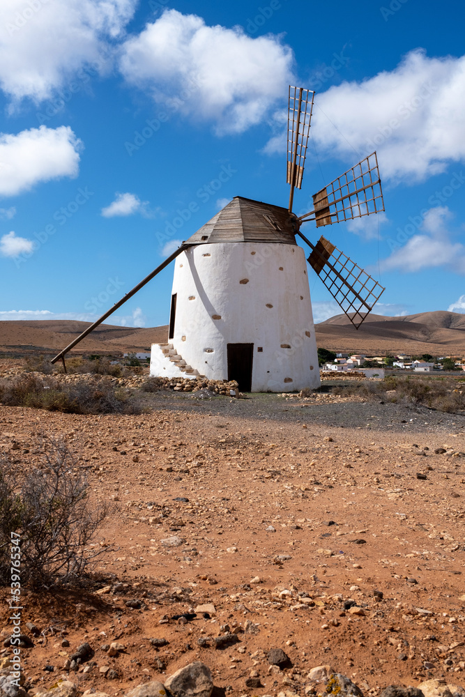 Traditional old windmill of Fuerteventura , Canary islands of Spain