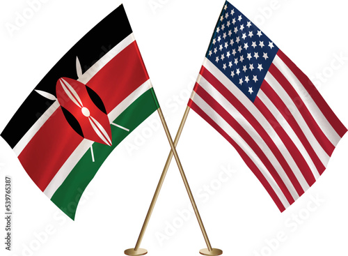 Kenya,US flag together.American,Kenya waving flag together