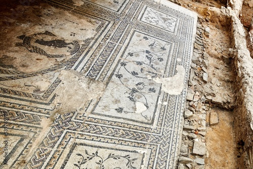 Old damaged Roman mosaic found in Astorga, Spain photo