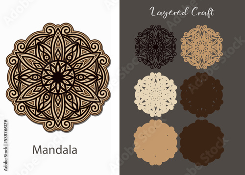 Multi-layer circular volumetric mandala of six layers. File for laser or paper cutting template