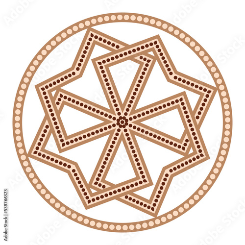 Molvinets, a Slavic symbol decorated with Scandinavian weaving ornaments. Beige trendy, design with runes