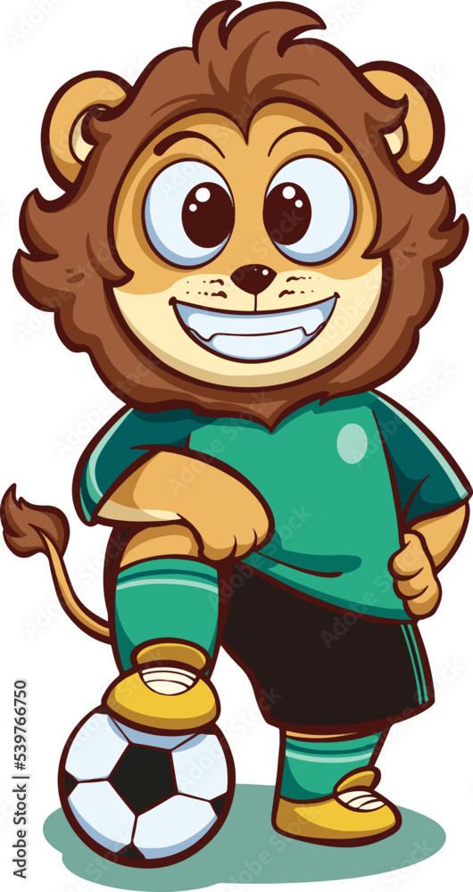 Fototapeta premium lion cartoon illustration design stepping on the ball as a football player