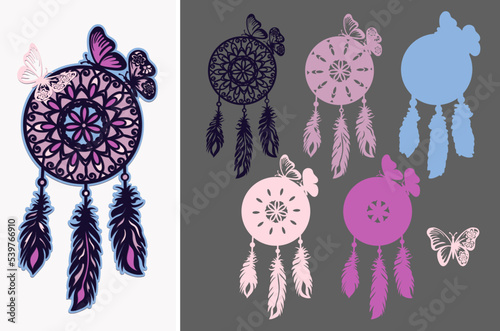 Multi-layered craft dream catcher with a butterfly. Template for cutting and application