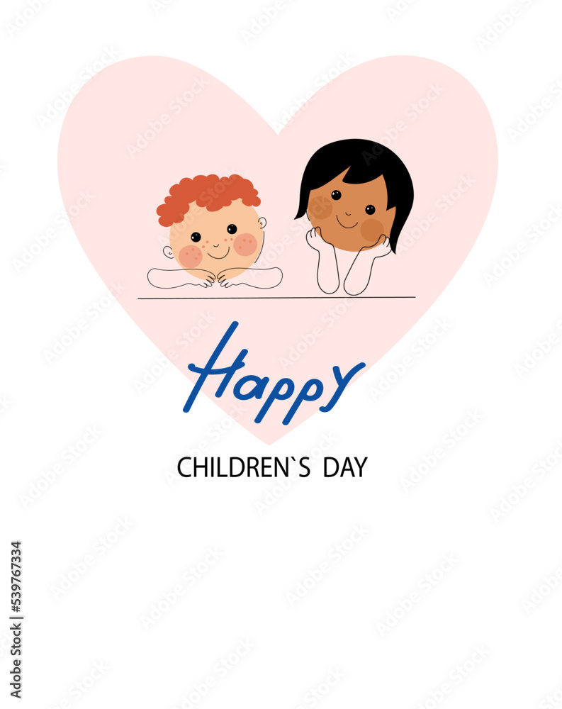 Social media horizontal banner template for World children's day. Funny planet character with happy baby boy , asian baby girl. Vector flat cartoon doodle banner. Social media horizontal banner template for World children's day. Funny planet character with happy baby boy , asian baby girl. Vector flat cartoon doodle banner.