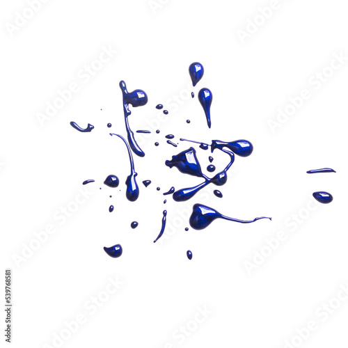 Drops of blue nail polish with a glare isolated on a white background