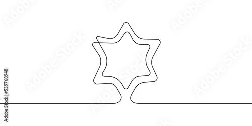 Continuous line drawing of David star. Six-pointed star one line art. Vector illustration