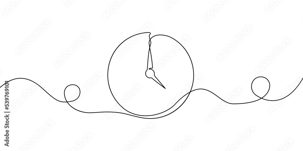 Clock continuous line vector illustration. Time line drawn illustration Clock continuous line vector illustration. Time line drawn illustration
