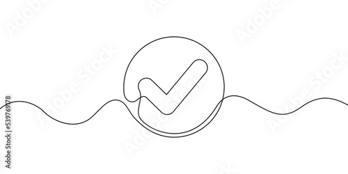 Continuous line check mark symbol. Line drawn vector illustration