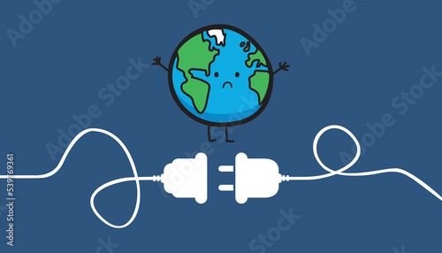 Energy-saving week 11-18 january. Save the world. Paris Agreement, time is running out. Hopeless, sad world. Accounting and financial concept. Ecology environment climate concept with electric plug
