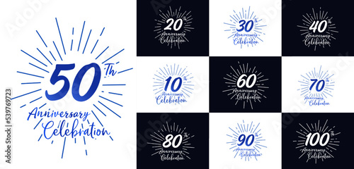 Set of anniversary logotype and gold ribbon.