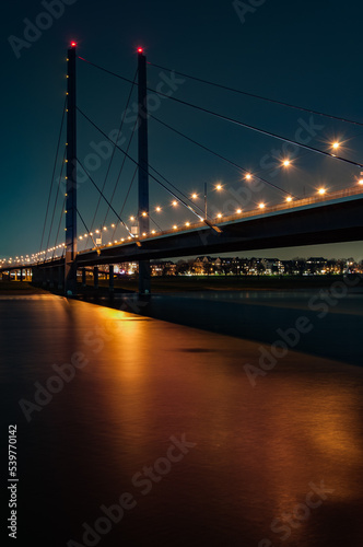 Kniebrucke (bridge) over the Rhine at night in Dusseldorf