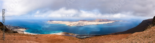 Panorama view to La Gracisosa island from Lanzarote volvano crater