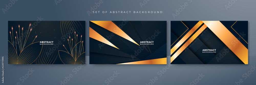 Set of abstract gold and black shapes background