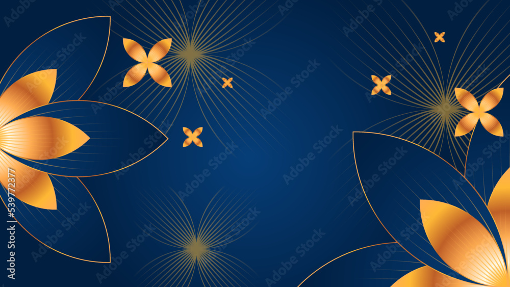 Naklejka premium Abstract blue and gold shapes background with leaves and flower