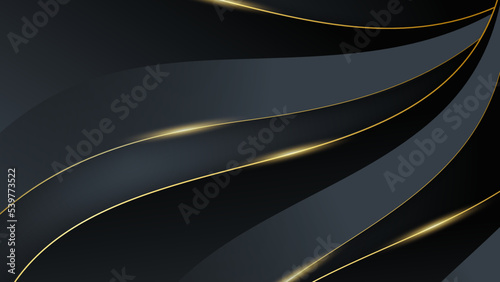 Abstract black and gold luxury geometric shapes background with curve wave
