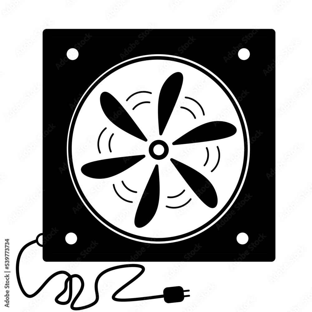 Vector of electric fan sign isolated on a white background. Icon for fan, propeller, wind, turbine, airflow and blower. 