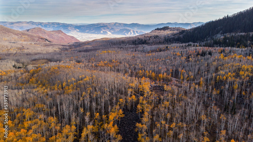 End of Autumn at Bonanza Flat near Guardsman Pass in Utah  the town of Midway in the distance.