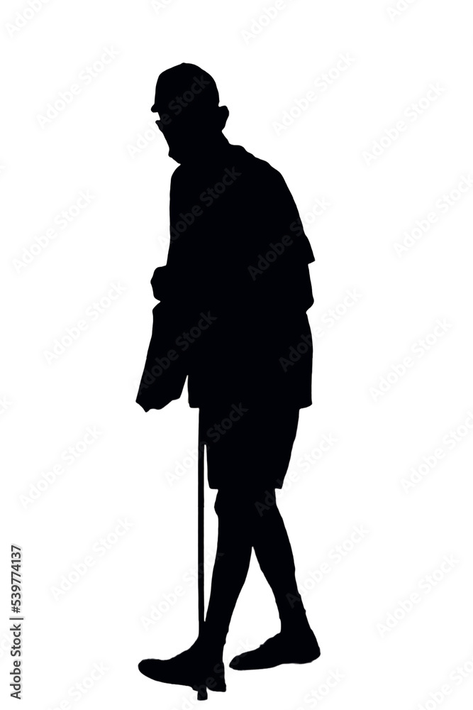 elderly person with stick support in black backgroundin white- elderly person with stick support in black backgroundin white-