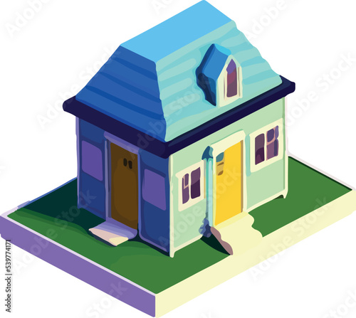 Beautiful small isometric house in white background.