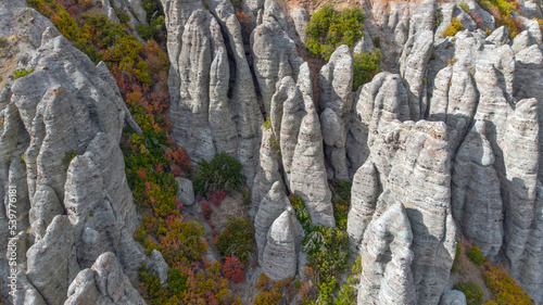 Drone shot of strange rocks near the Nebo Loop in Utah.
