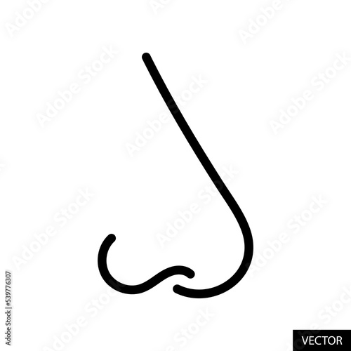 Nose vector icon in line style design for website design, app, UI, isolated on white background. Editable stroke. Vector illustration.