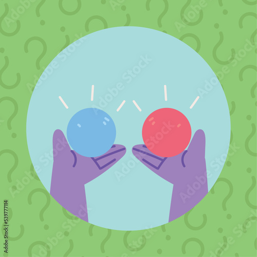 difficult choice, hands with balls