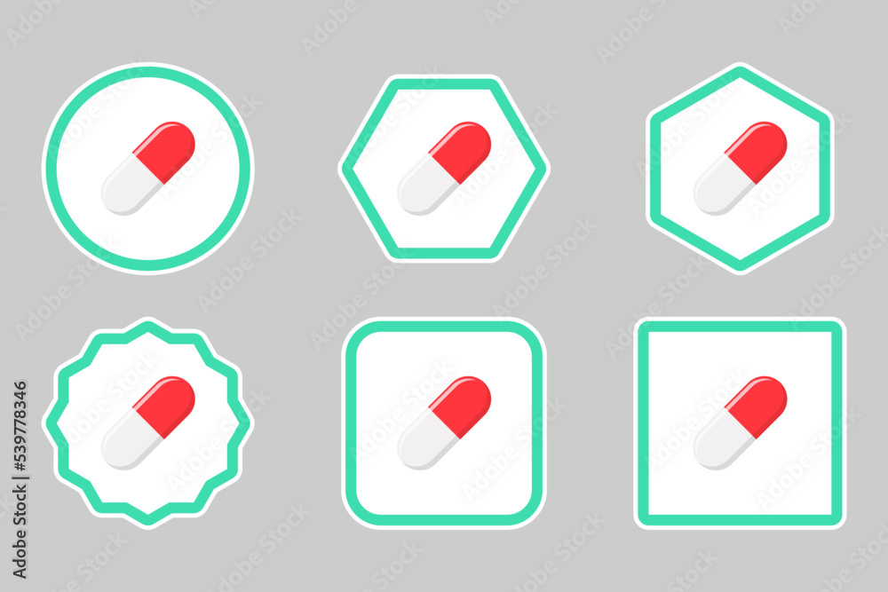 Red Pill Capsule, Medicine, vector mark symbols green style. Pill Capsule Icon Set.