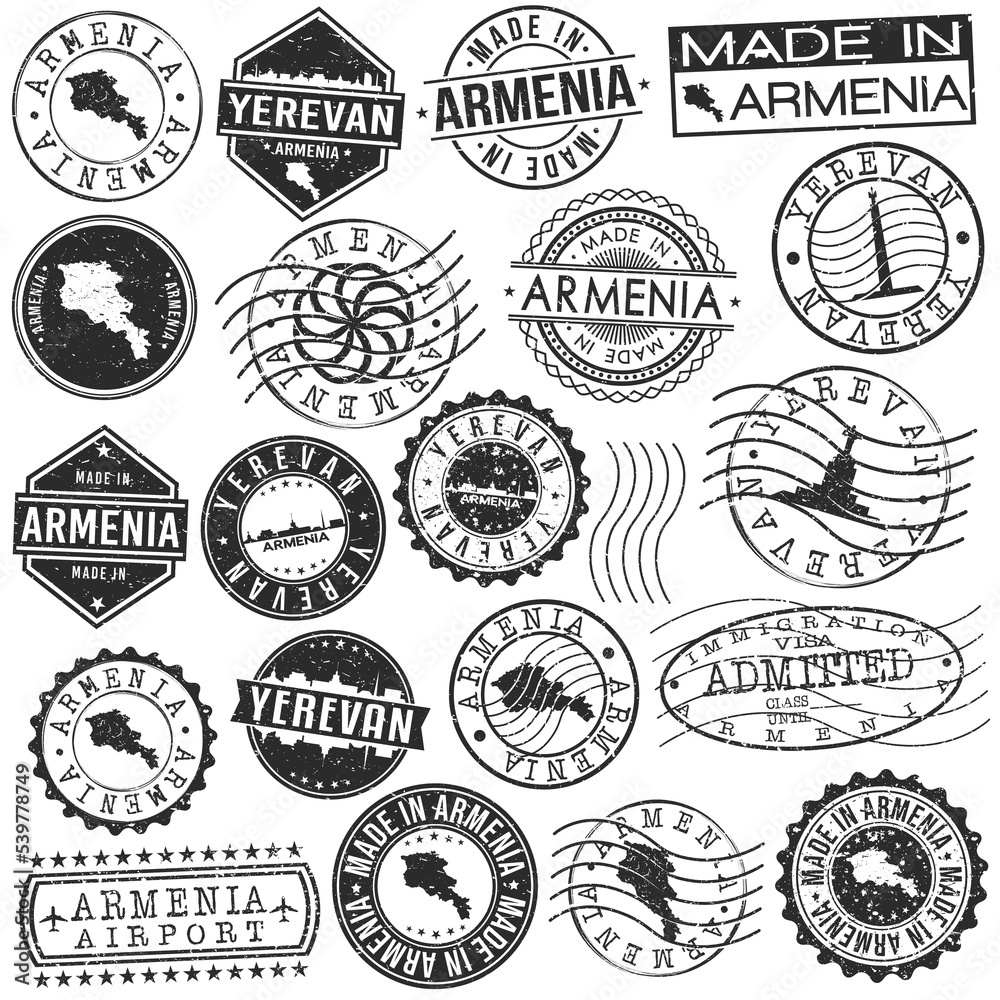 Yerevan, Armenia Set of Stamp. Vector Art Postal Passport Travel Design. Travel and Business Seals. Yerevan, Armenia Set of Stamp. Vector Art Postal Passport Travel Design. Travel and Business Seals.