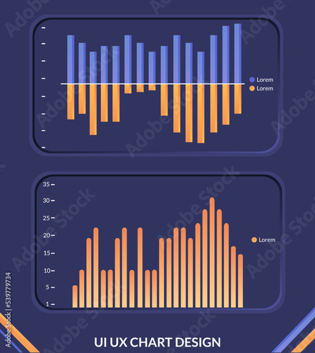 Dashboard Interface. Modern presentation with data charts and HUD diagrams, modern. Statistical infographic elements for websites, charts. Big data visualization.