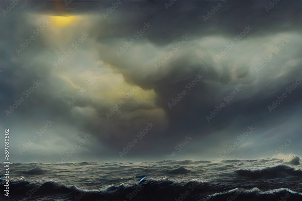 Stormy ocean with heavy clouds.Abstract Painting Stormy ocean with heavy clouds.Abstract Painting