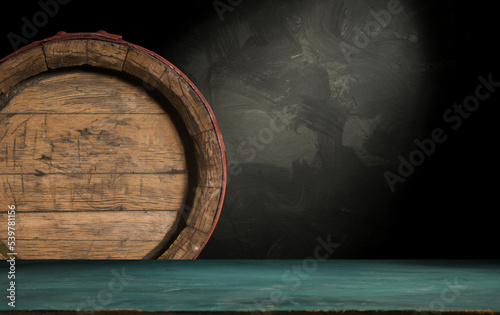 Old wooden barrel on a brown background. High quality photo