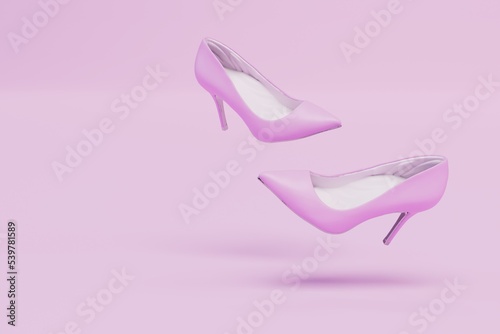 Beautiful women's shoes with pink heels on a pastel background. copy paste, copy space. 3D render