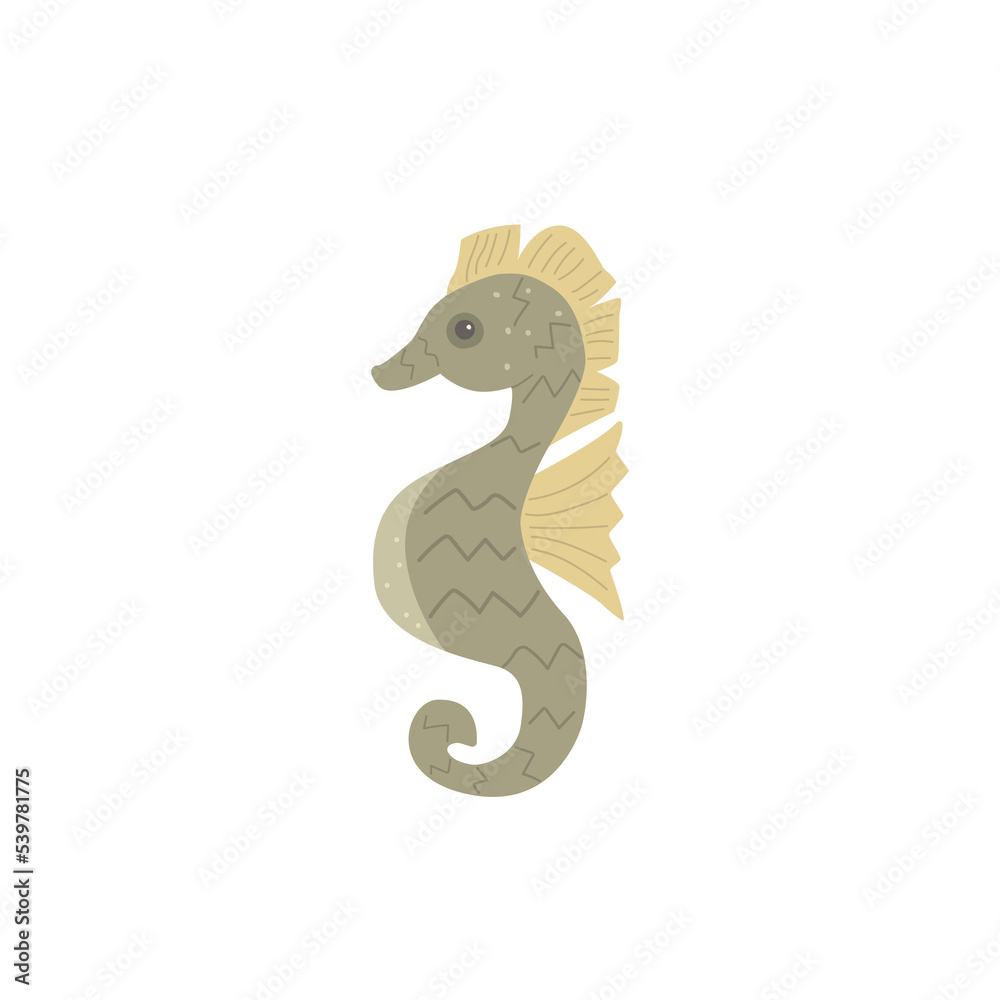 Fototapeta premium Cartoon sea horse. Wild life underwater. Kids vector illustration
