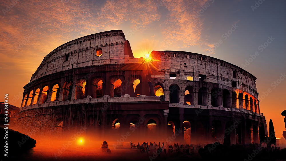 AI generated image of sunrise at the Colosseum in Rome Stock ...