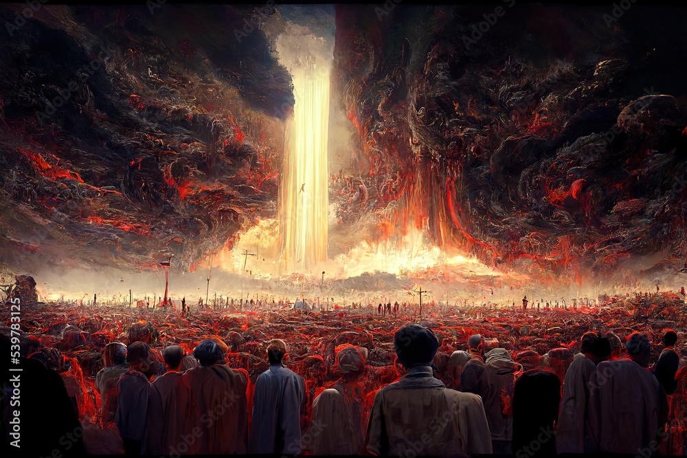Metaphor of judgement day on earth, image of all the people at judgement day.