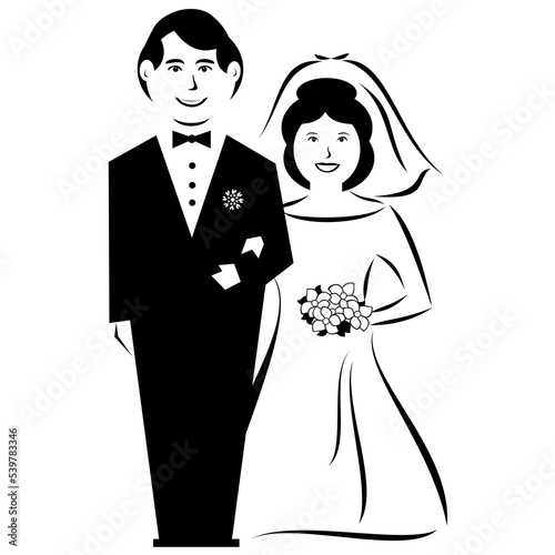 bride and groom on white background